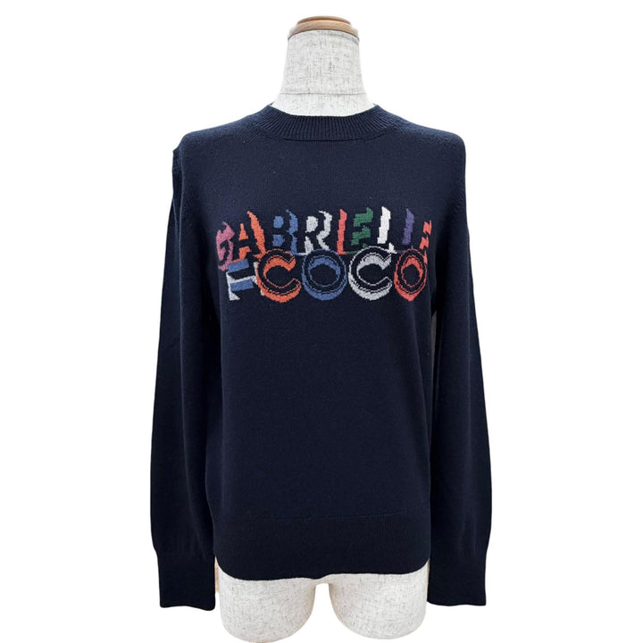 Great CHANEL GABRELLE COCO COCO Mark Long-Sleeve Knit Navy cashmere 36 P57330