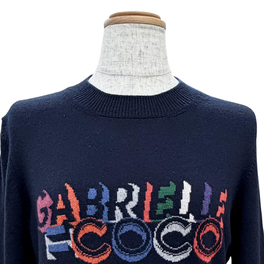 Great CHANEL GABRELLE COCO COCO Mark Long-Sleeve Knit Navy cashmere 36 P57330