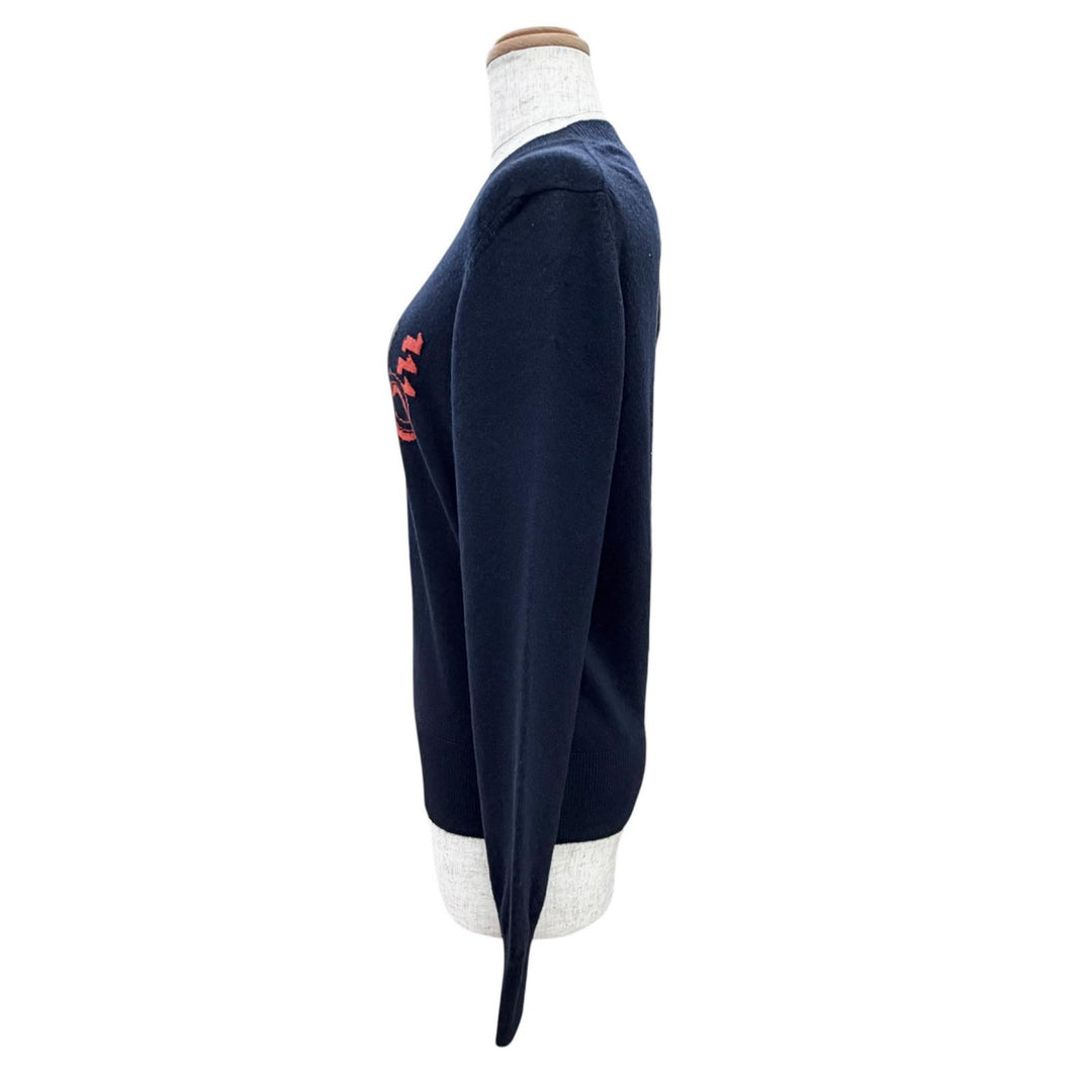 Great CHANEL GABRELLE COCO COCO Mark Long-Sleeve Knit Navy cashmere 36 P57330