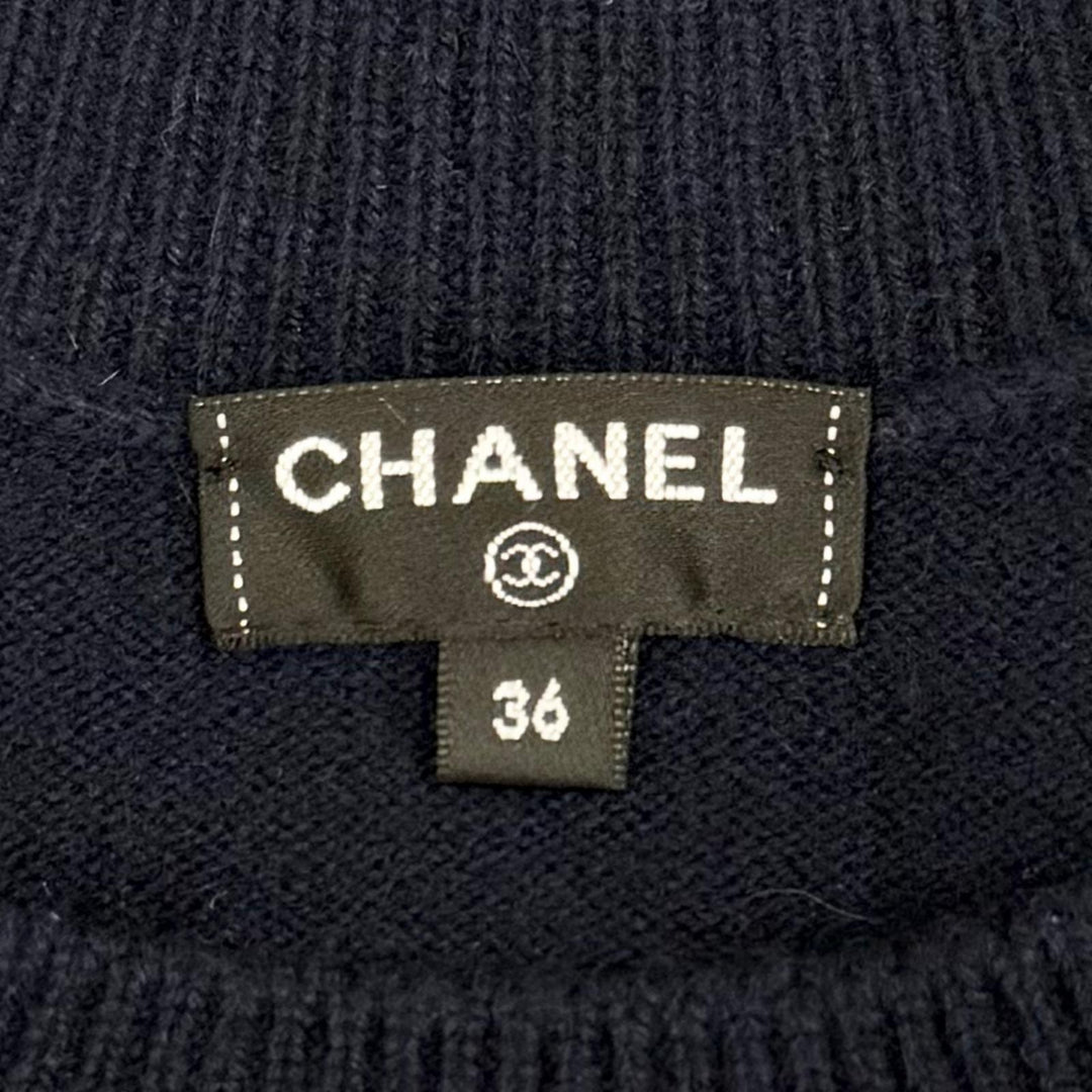 Great CHANEL GABRELLE COCO COCO Mark Long-Sleeve Knit Navy cashmere 36 P57330