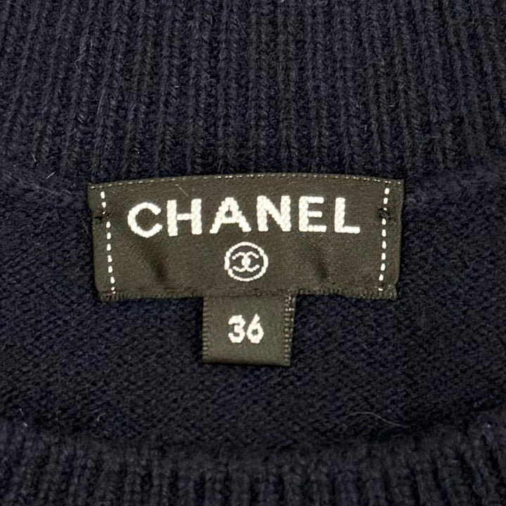 Great CHANEL GABRELLE COCO COCO Mark Long-Sleeve Knit Navy cashmere 36 P57330