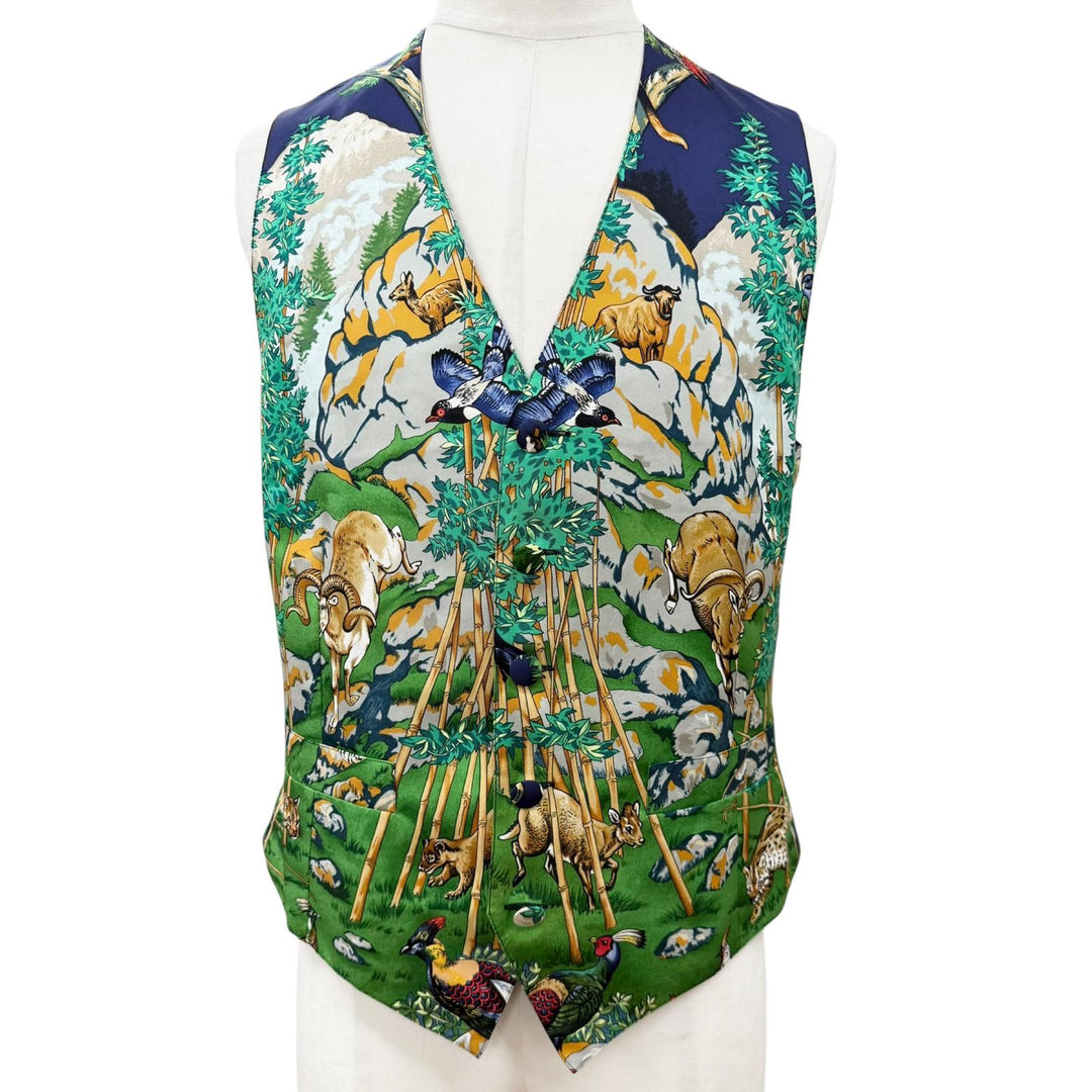 Excellent HERMES Best SICHUAN (Sichuan Province) Vest green silk mens 52