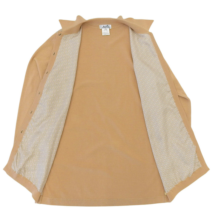Excellent HERMES blouse H-pattern Serie button knit shirt light brown silk 40