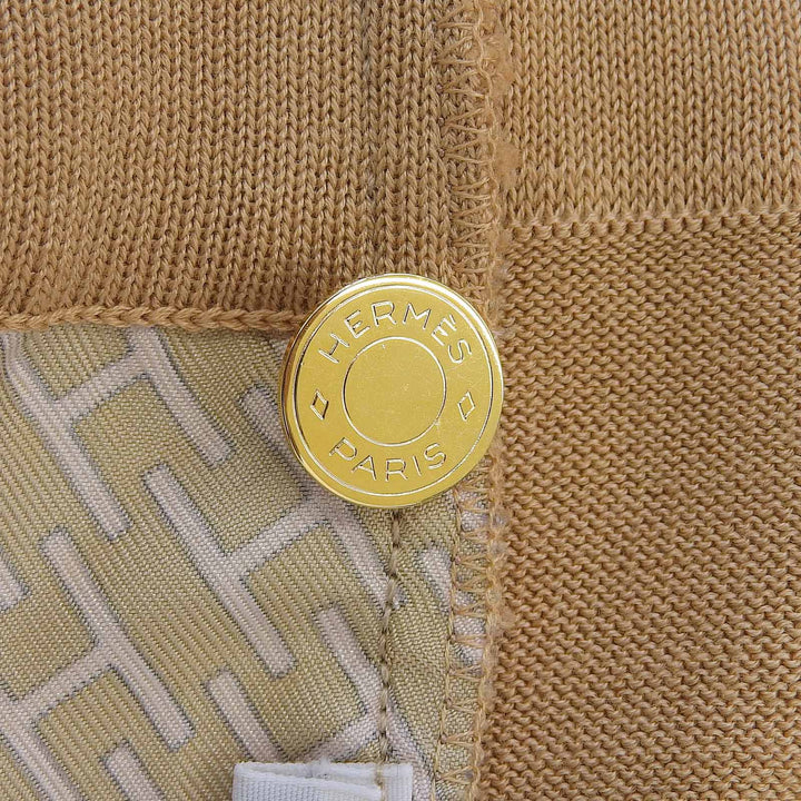 Excellent HERMES blouse H-pattern Serie button knit shirt light brown silk 40