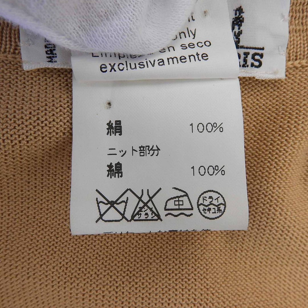 Excellent HERMES blouse H-pattern Serie button knit shirt light brown silk 40