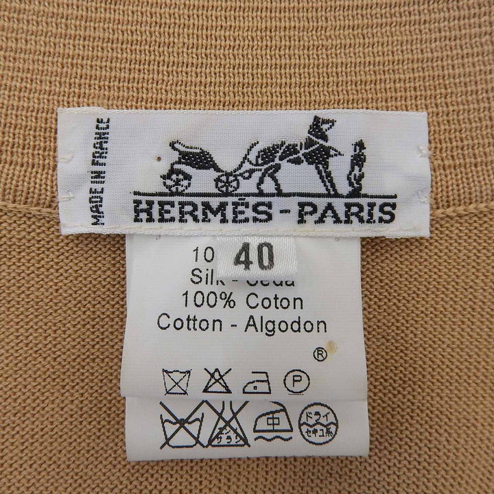 Excellent HERMES blouse H-pattern Serie button knit shirt light brown silk 40