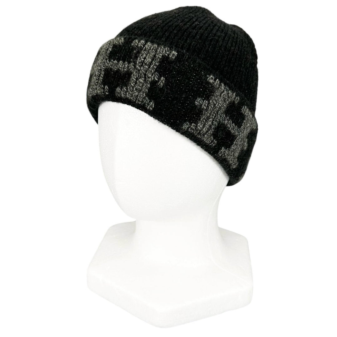 Great HERMES Knit cap Margiela era H-pattern knit beanie Dark gray cashmere mens