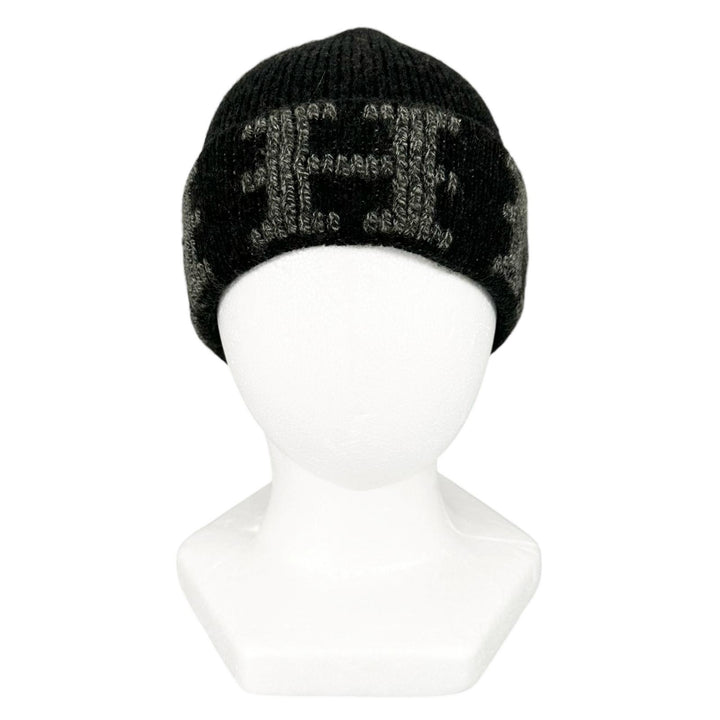 Great HERMES Knit cap Margiela era H-pattern knit beanie Dark gray cashmere mens