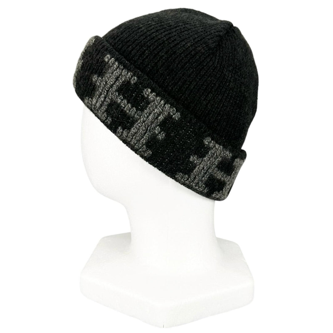 Great HERMES Knit cap Margiela era H-pattern knit beanie Dark gray cashmere mens