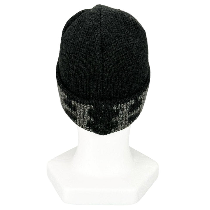 Great HERMES Knit cap Margiela era H-pattern knit beanie Dark gray cashmere mens