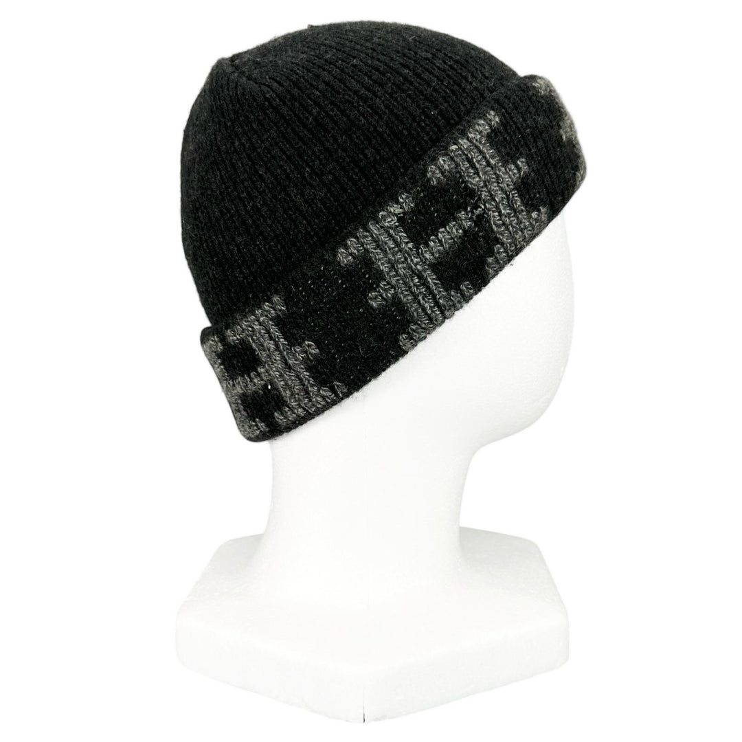 Great HERMES Knit cap Margiela era H-pattern knit beanie Dark gray cashmere mens