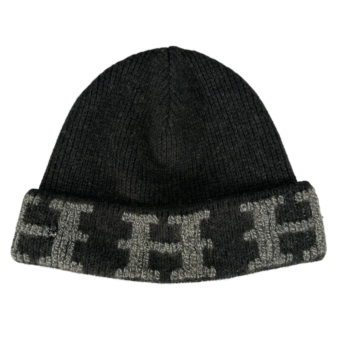 Great HERMES Knit cap Margiela era H-pattern knit beanie Dark gray cashmere mens