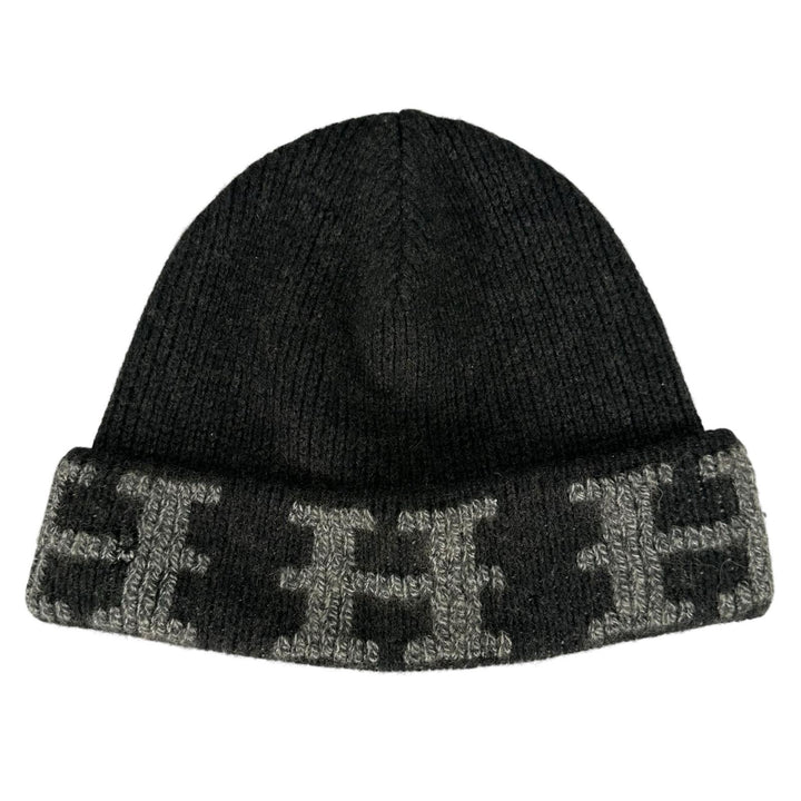 Great HERMES Knit cap Margiela era H-pattern knit beanie Dark gray cashmere mens