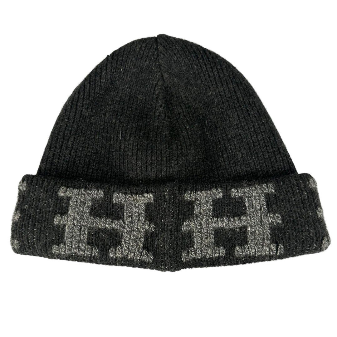 Great HERMES Knit cap Margiela era H-pattern knit beanie Dark gray cashmere mens
