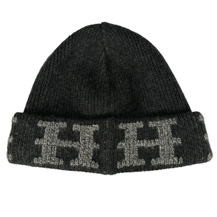 Great HERMES Knit cap Margiela era H-pattern knit beanie Dark gray cashmere mens