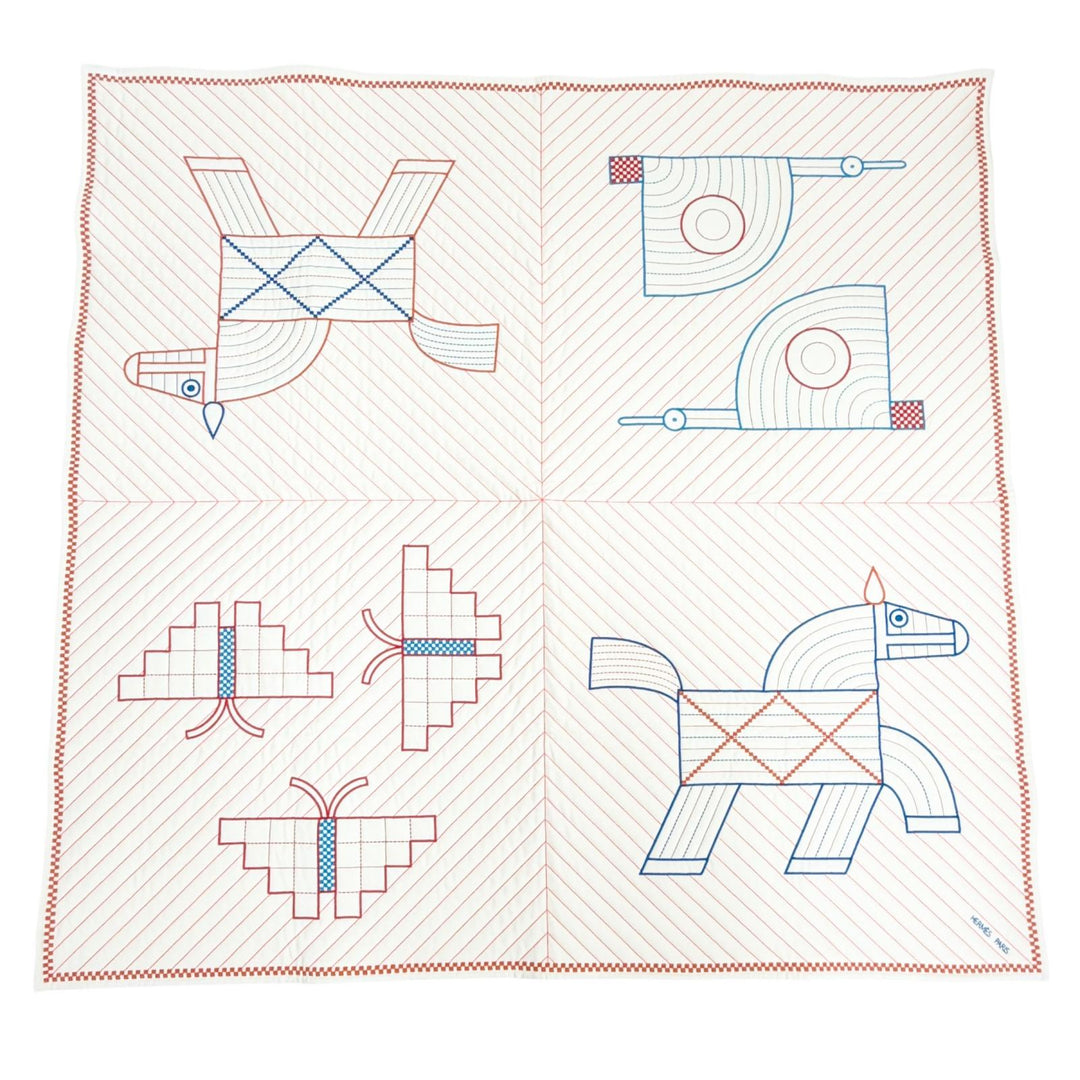 Excellent HERMES blanket Quilted cover Animo Natte wool Women