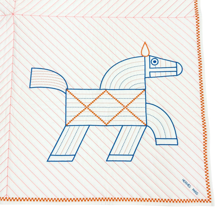 Excellent HERMES blanket Quilted cover Animo Natte wool Women