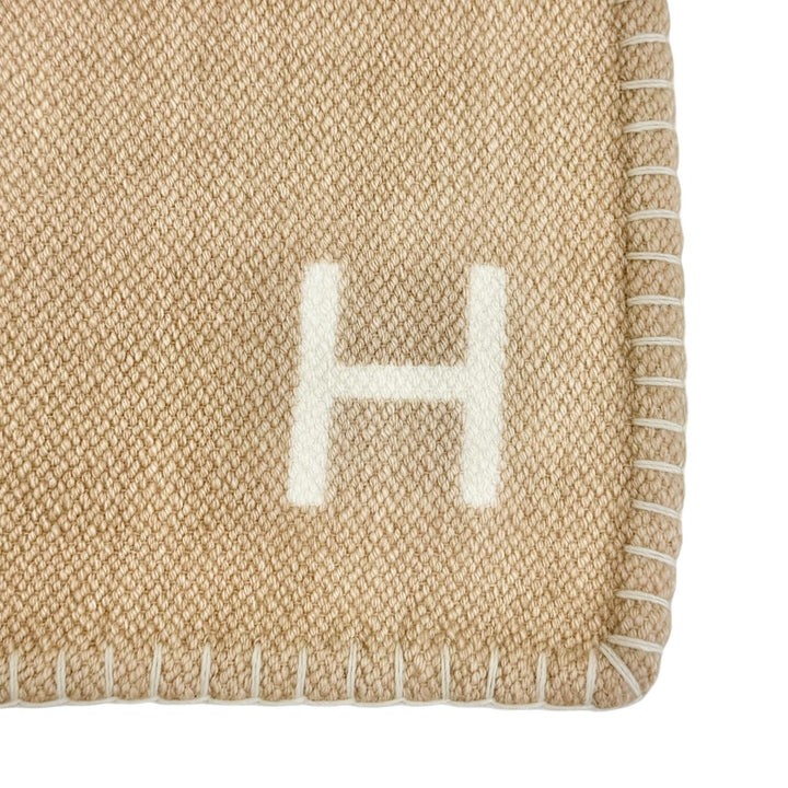 Great HERMES blanket Plaid Handwoven Dye Cabriole H logo cashmere Women H104022M