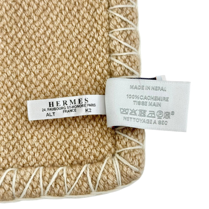 Great HERMES blanket Plaid Handwoven Dye Cabriole H logo cashmere Women H104022M