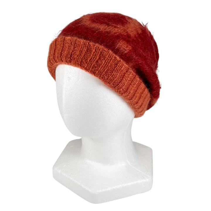 Excellent GUCCI Knit cap Big GGPattern knit hat Orange mohair mens M 638679