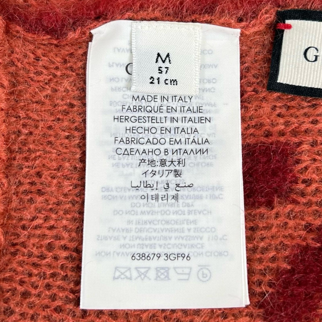 Excellent GUCCI Knit cap Big GGPattern knit hat Orange mohair mens M 638679