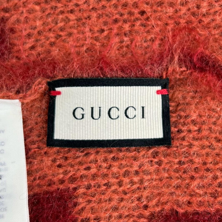 Excellent GUCCI Knit cap Big GGPattern knit hat Orange mohair mens M 638679