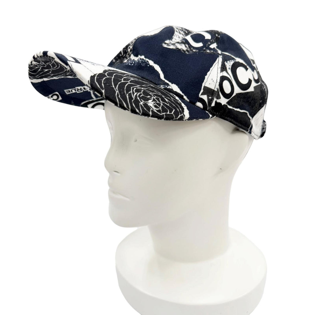 Excellent CHANEL cap With COCO Mark button Navy cotton Women 20P