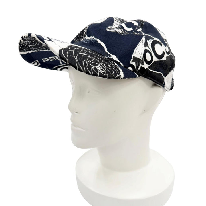 Excellent CHANEL cap With COCO Mark button Navy cotton Women 20P