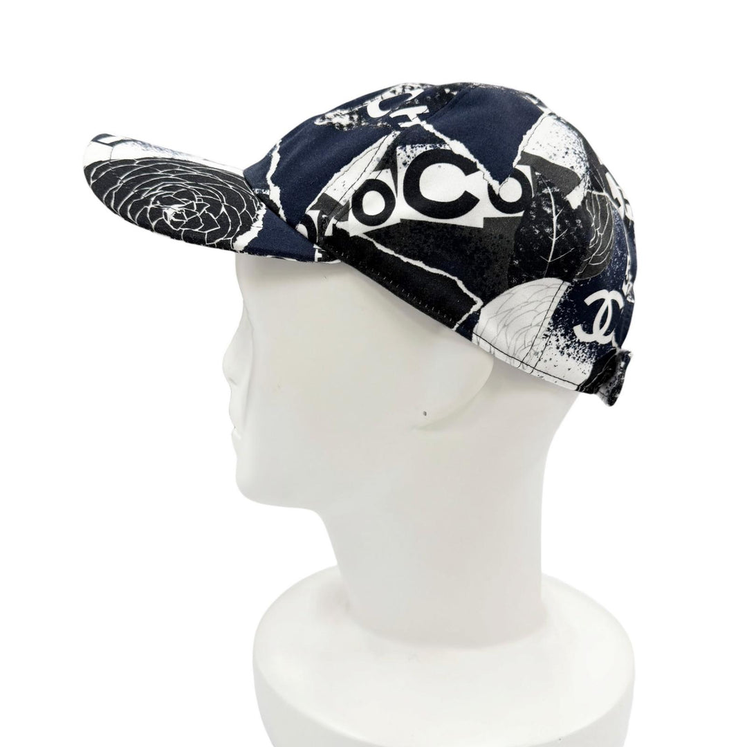 Excellent CHANEL cap With COCO Mark button Navy cotton Women 20P