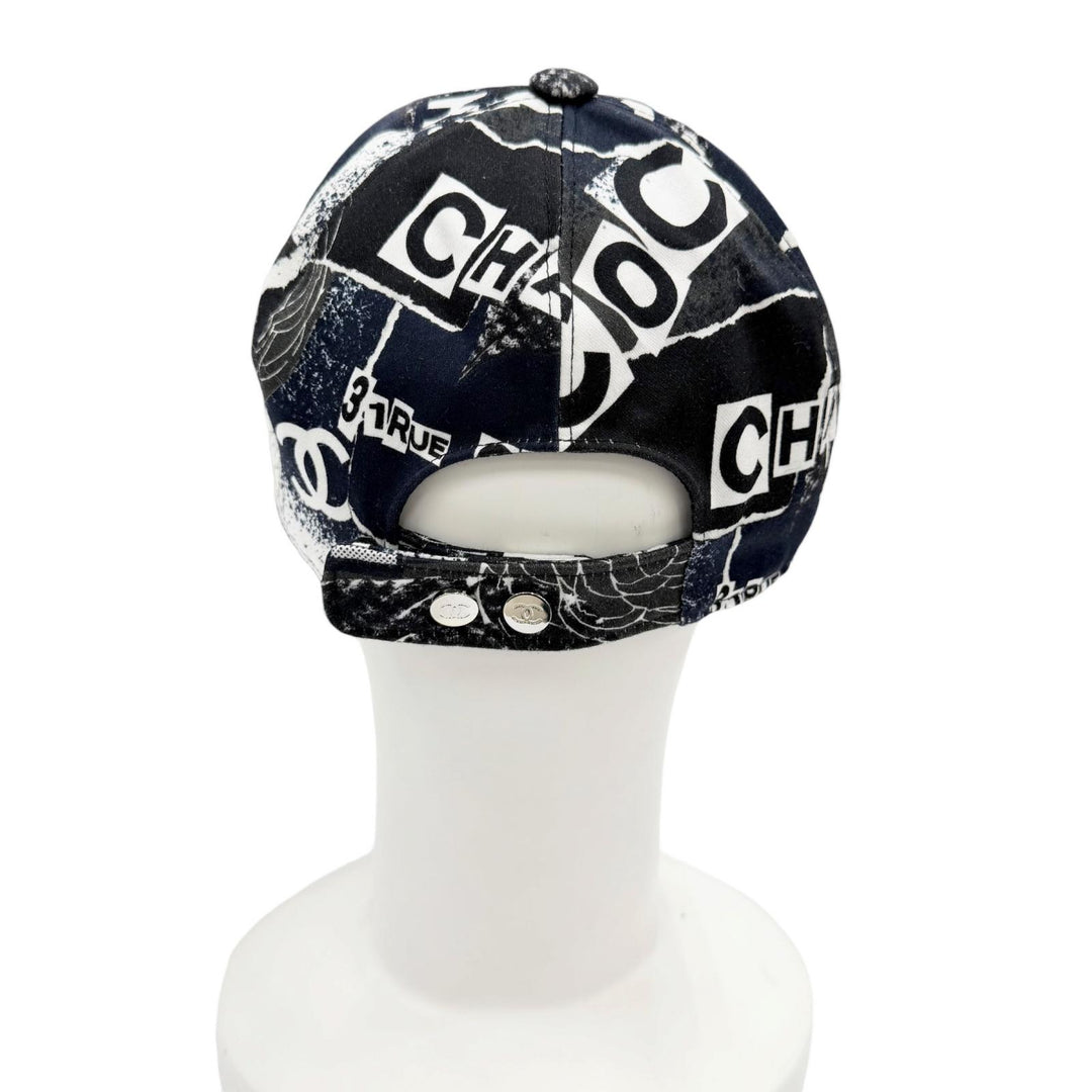 Excellent CHANEL cap With COCO Mark button Navy cotton Women 20P