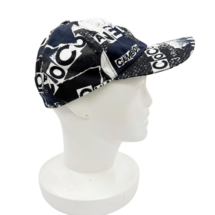 Excellent CHANEL cap With COCO Mark button Navy cotton Women 20P