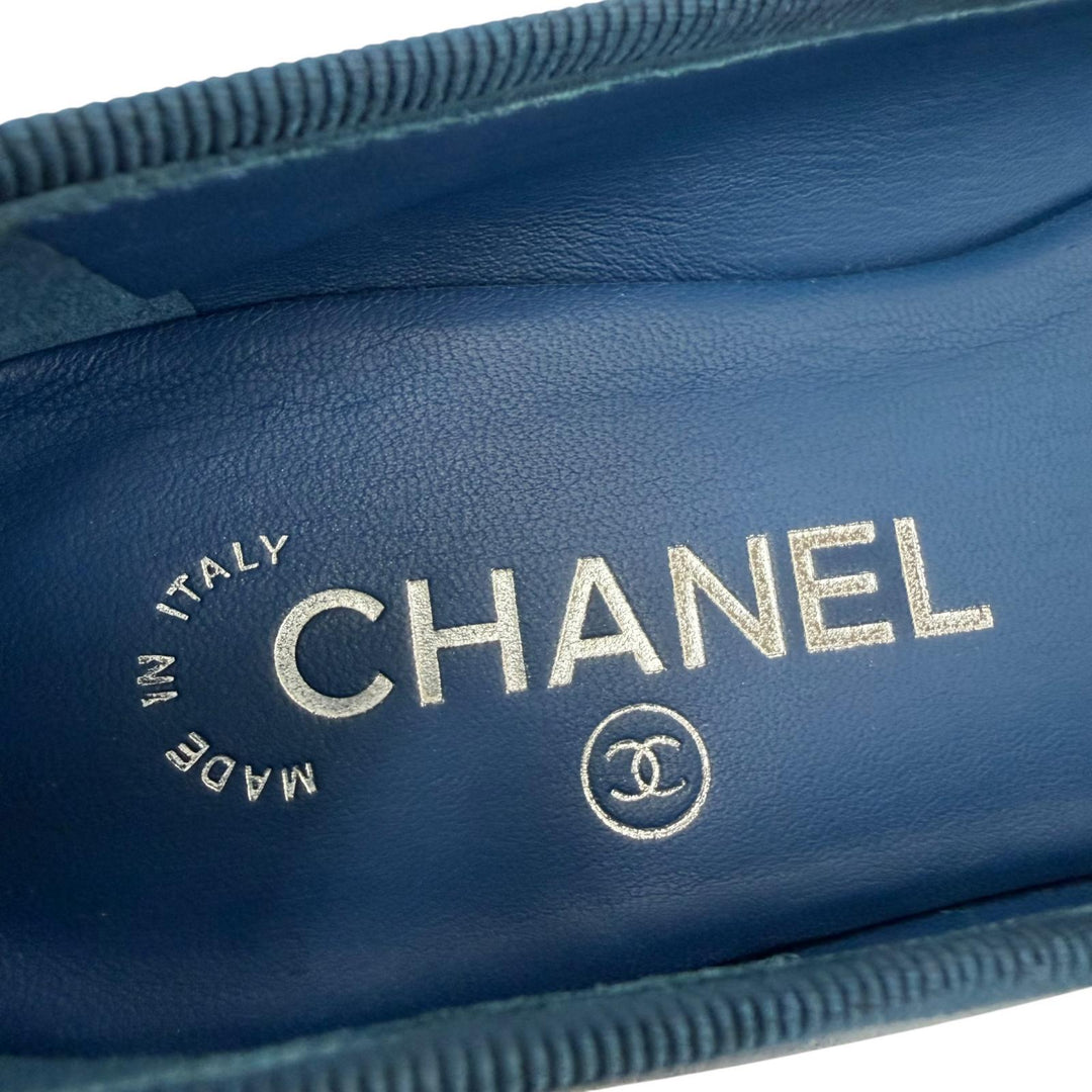 Great CHANEL Ballet shoes ballerina COCO Mark Leather Flat Pumps 35.5 G02819