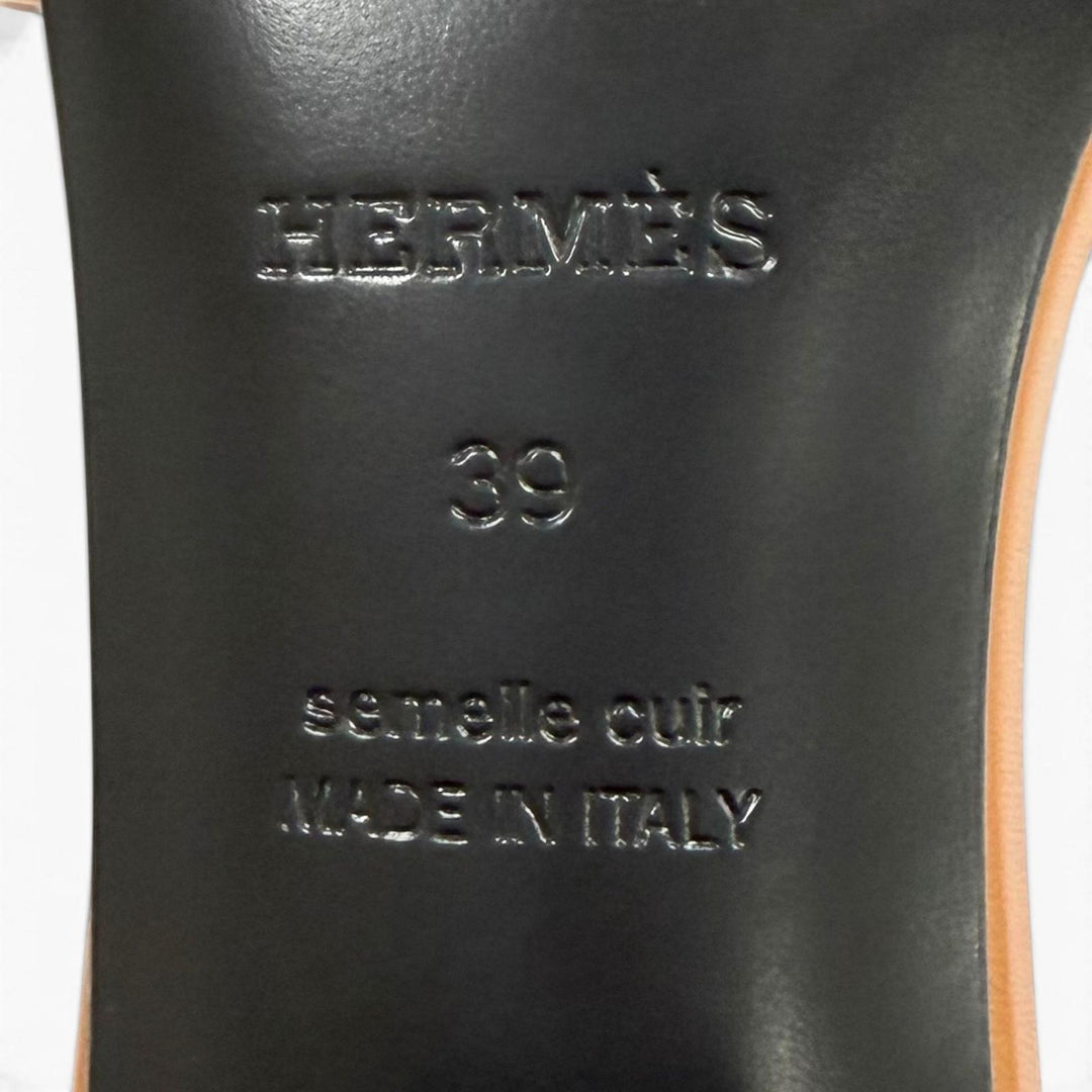 Excellent HERMES Sandals Gigi Kelly Metal Chunky Heel Leather leather 39 231063Z