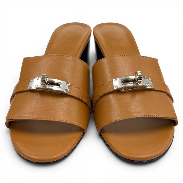 Excellent HERMES Sandals Gigi Kelly Metal Chunky Heel Leather leather 39 231063Z