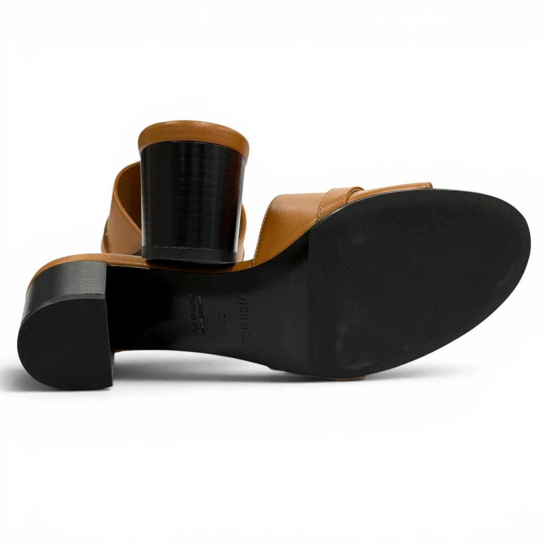 Excellent HERMES Sandals Gigi Kelly Metal Chunky Heel Leather leather 39 231063Z