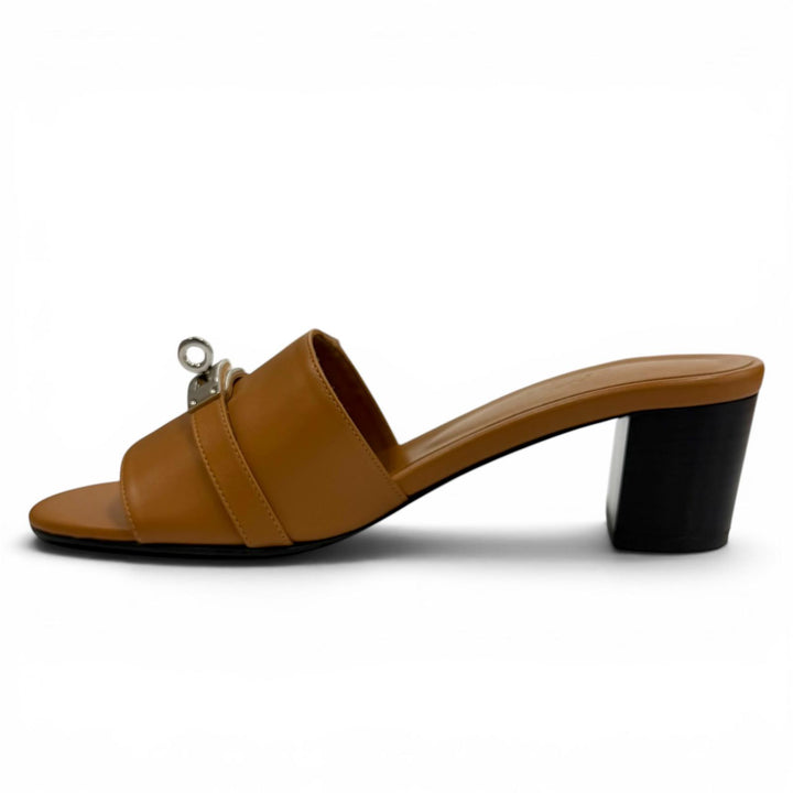 Excellent HERMES Sandals Gigi Kelly Metal Chunky Heel Leather leather 39 231063Z