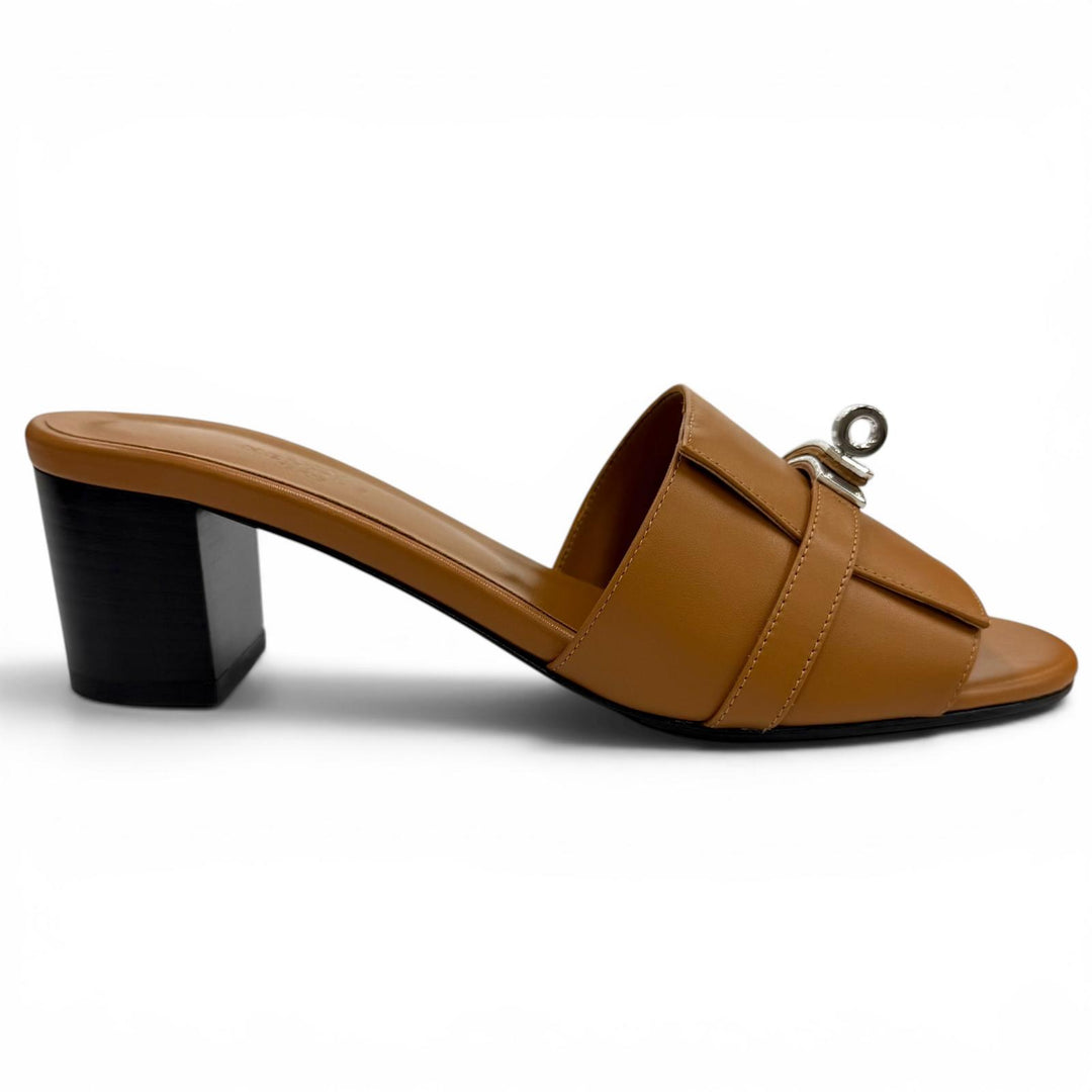 Excellent HERMES Sandals Gigi Kelly Metal Chunky Heel Leather leather 39 231063Z