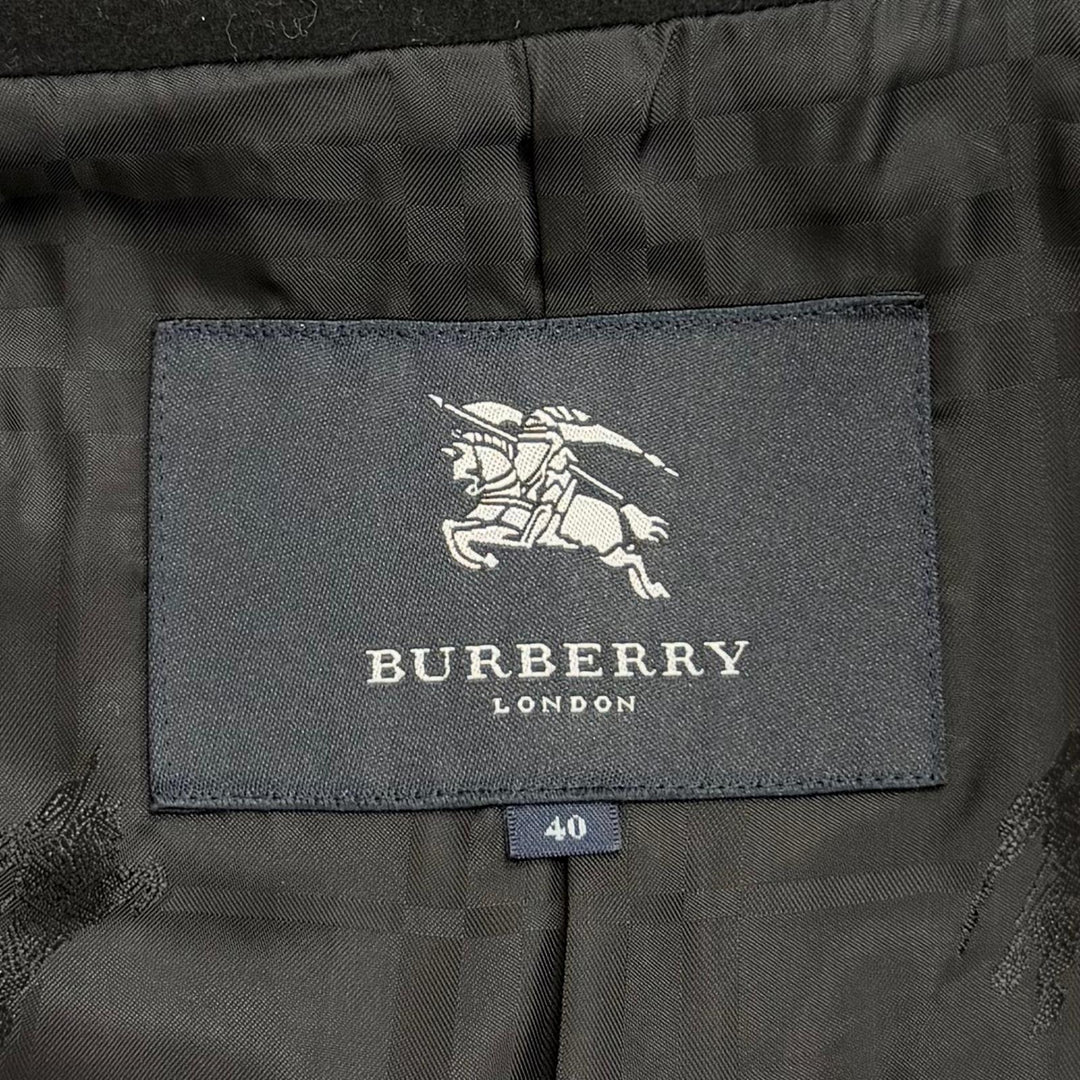 Excellent BURBERRY LONDON coat Lining check pattern long black cashmere 40