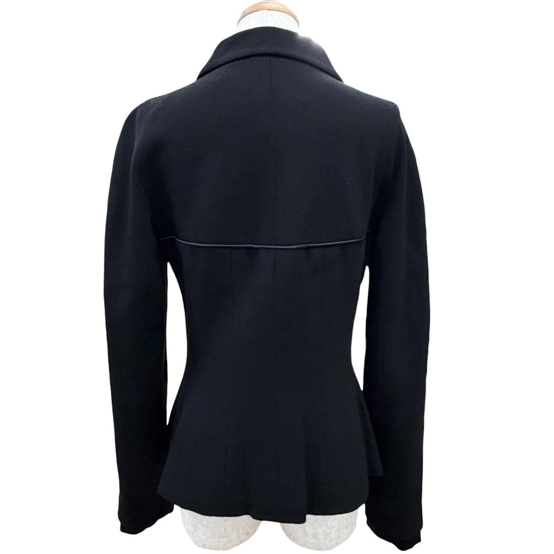 Great CHANEL Jacket COCO Mark satin piping black wool Women 40 02A P19727