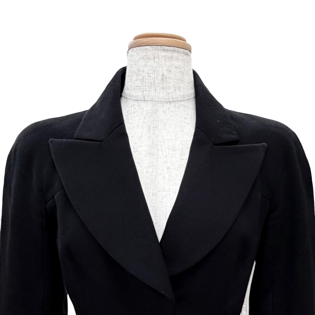 Very Good CHANEL Jacket COCO Mark Tack Button Peaked Lapel black 34 02A P19771