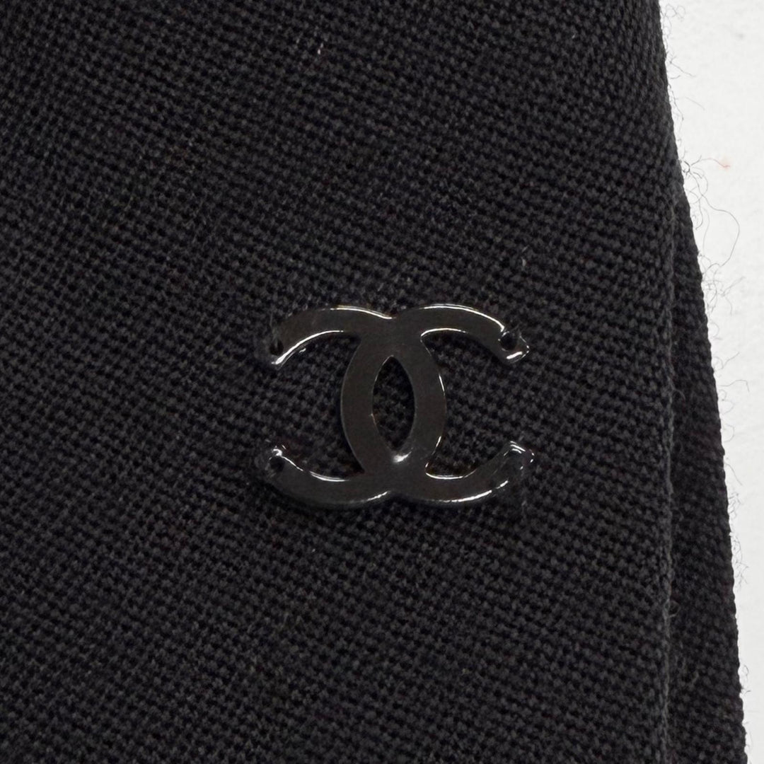 Very Good CHANEL Jacket COCO Mark Tack Button Peaked Lapel black 34 02A P19771