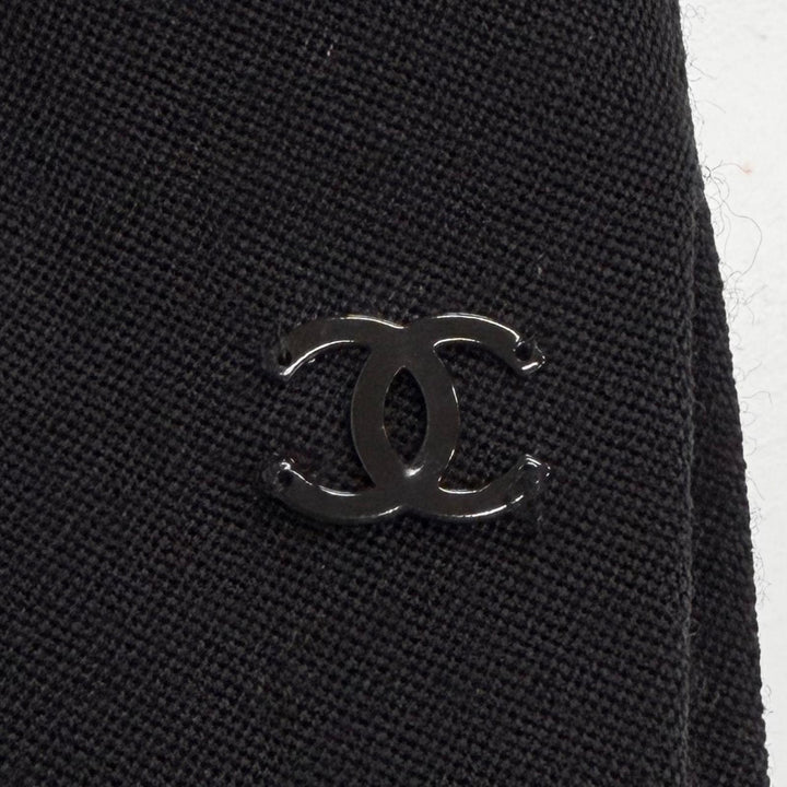 Very Good CHANEL Jacket COCO Mark Tack Button Peaked Lapel black 34 02A P19771