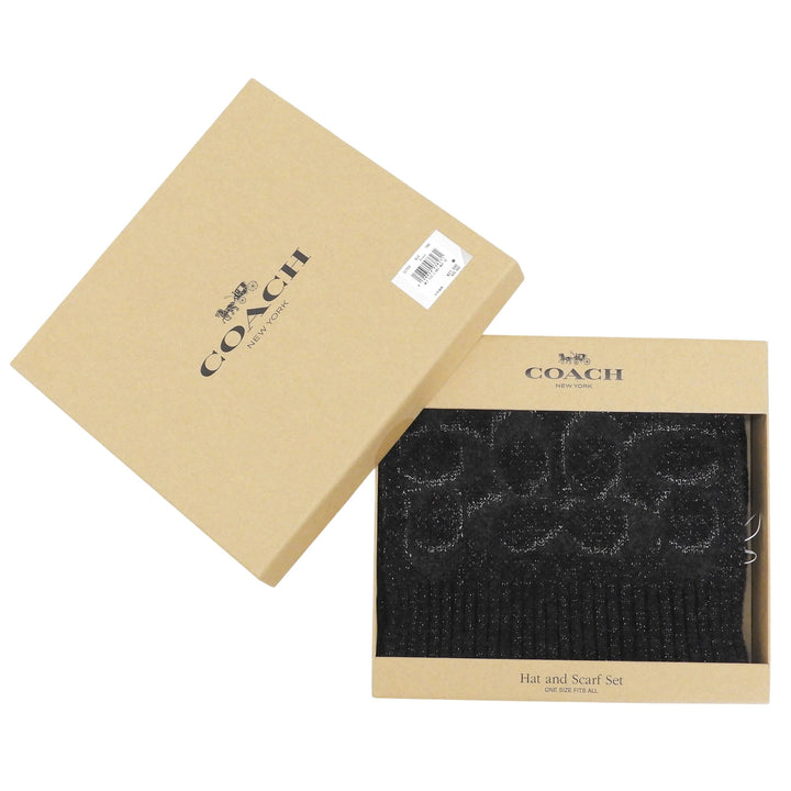 Pristine COACH Scarf Signature Rib Knit black Nylon Women CCT69