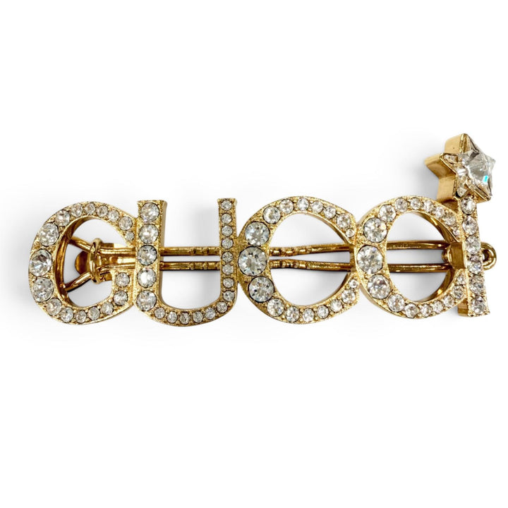 Great GUCCI clip Logo design rhinestone hair accessory gold Women 729104