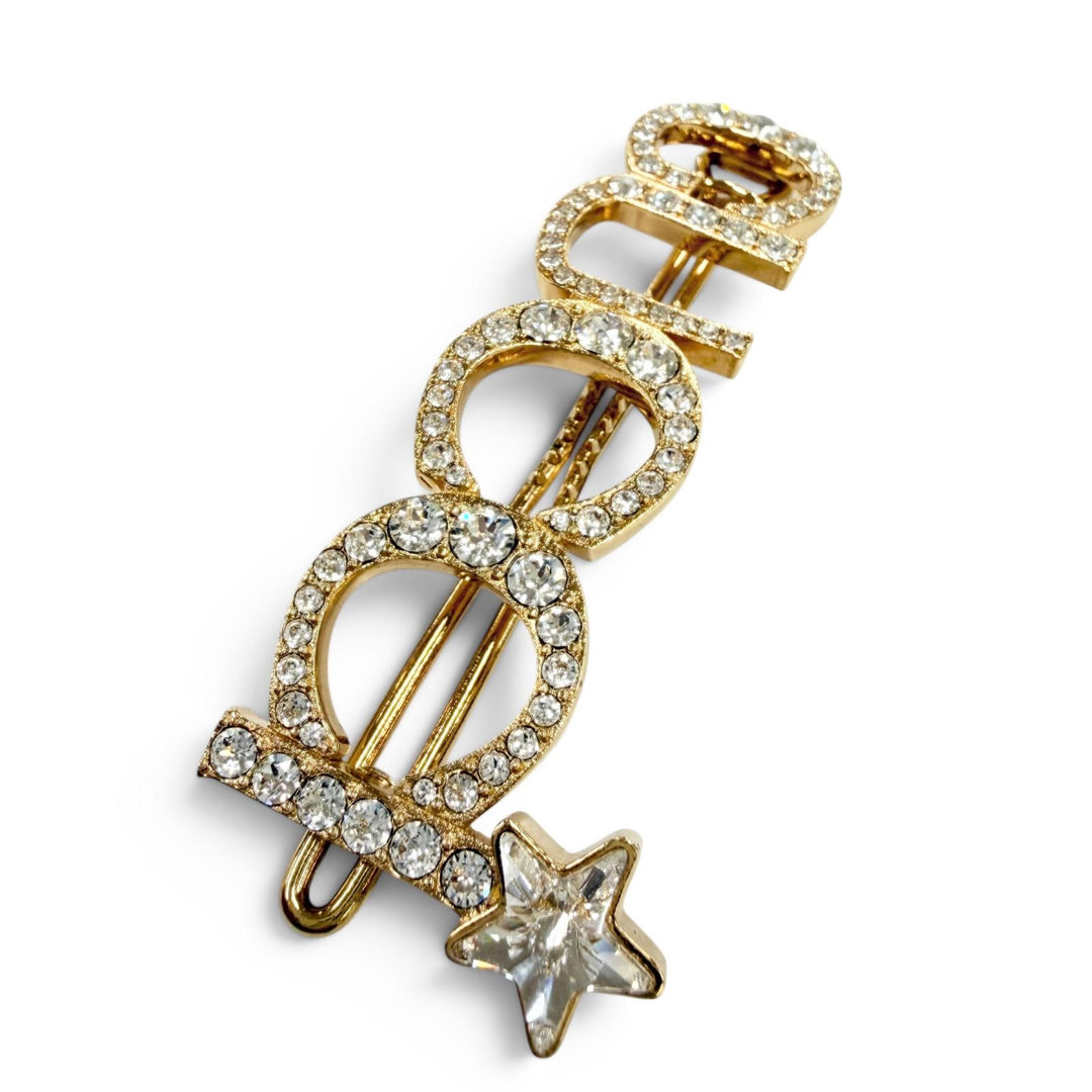 Great GUCCI clip Logo design rhinestone hair accessory gold Women 729104