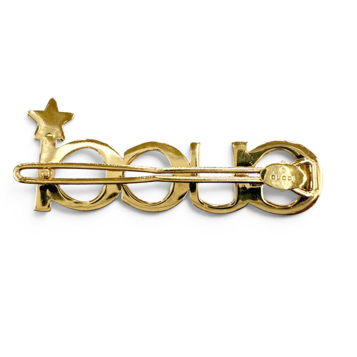 Great GUCCI clip Logo design rhinestone hair accessory gold Women 729104