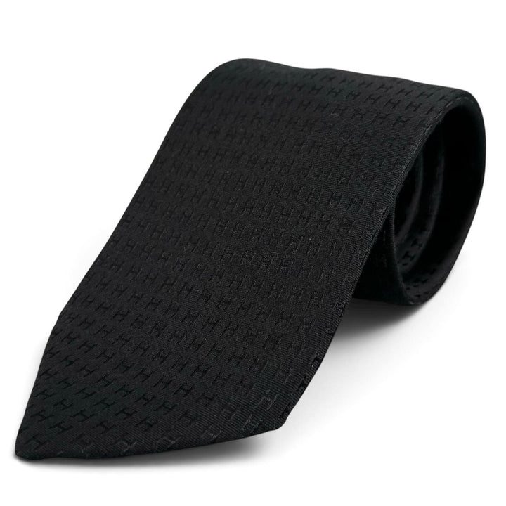 Excellent HERMES tie Fasone H H pattern black silk mens