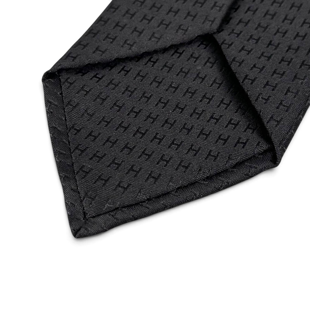 Excellent HERMES tie Fasone H H pattern black silk mens