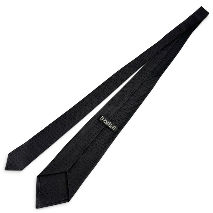 Excellent HERMES tie Fasone H H pattern black silk mens
