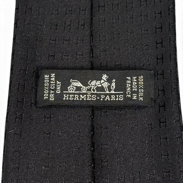Excellent HERMES tie Fasone H H pattern black silk mens